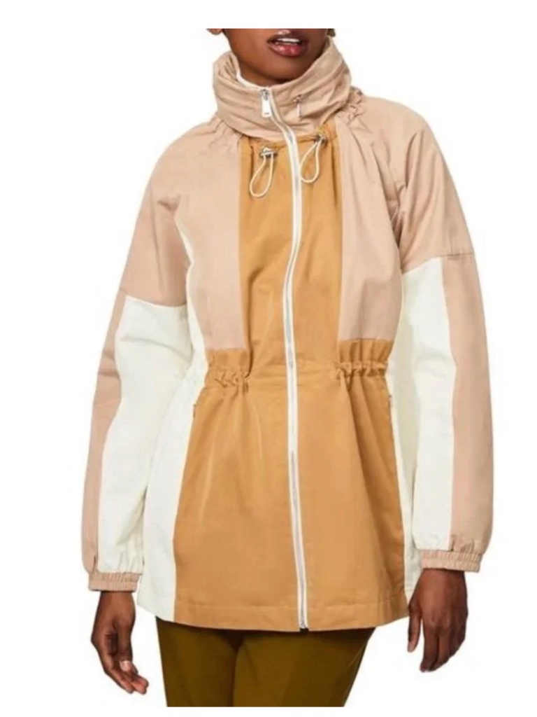 Nwot Bernardo Colorblock Hooded Rain Jacket In Brown & Cream